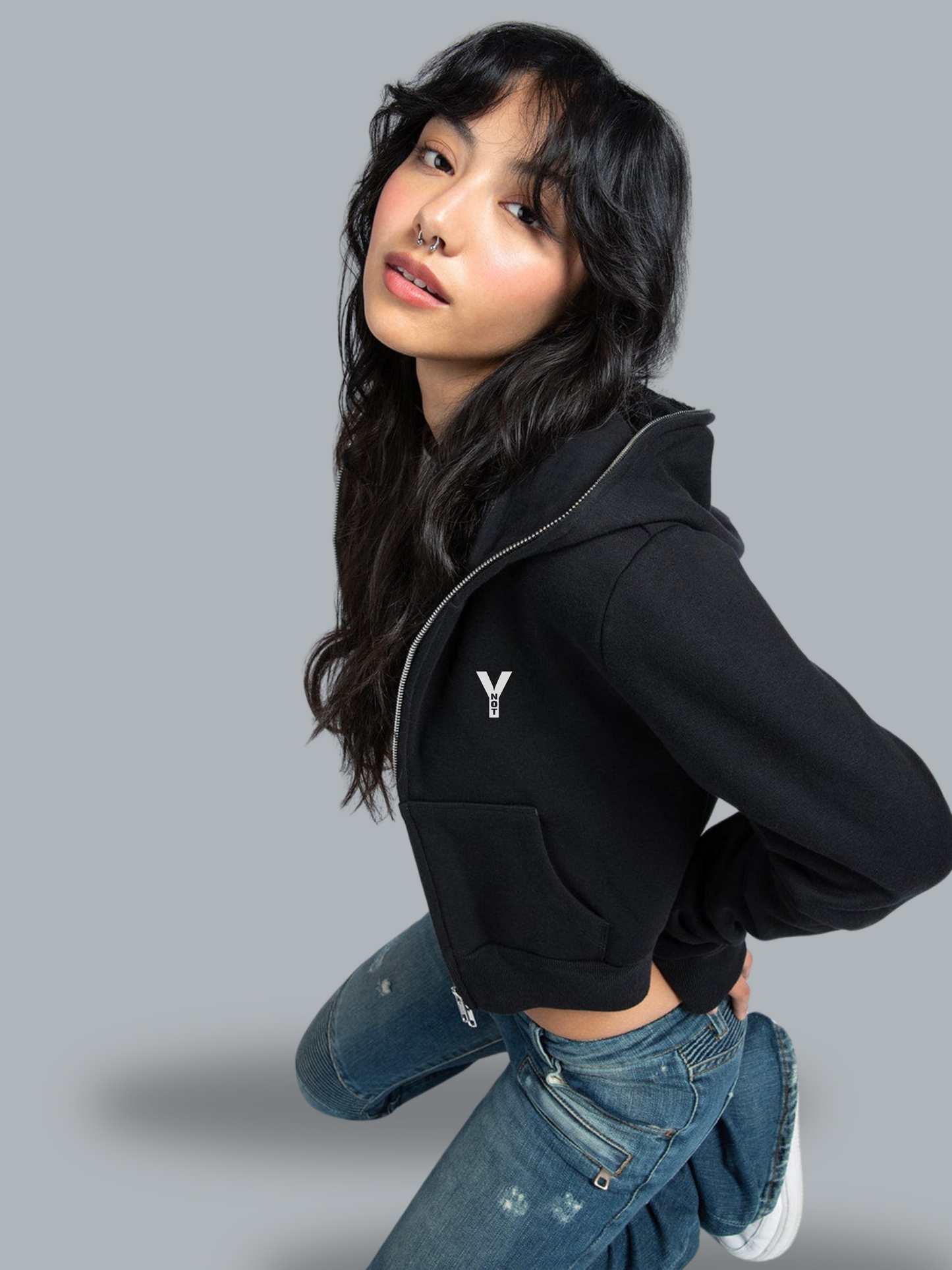 YNOT CROPPED FULL ZIP BODY BAG HOODIE
