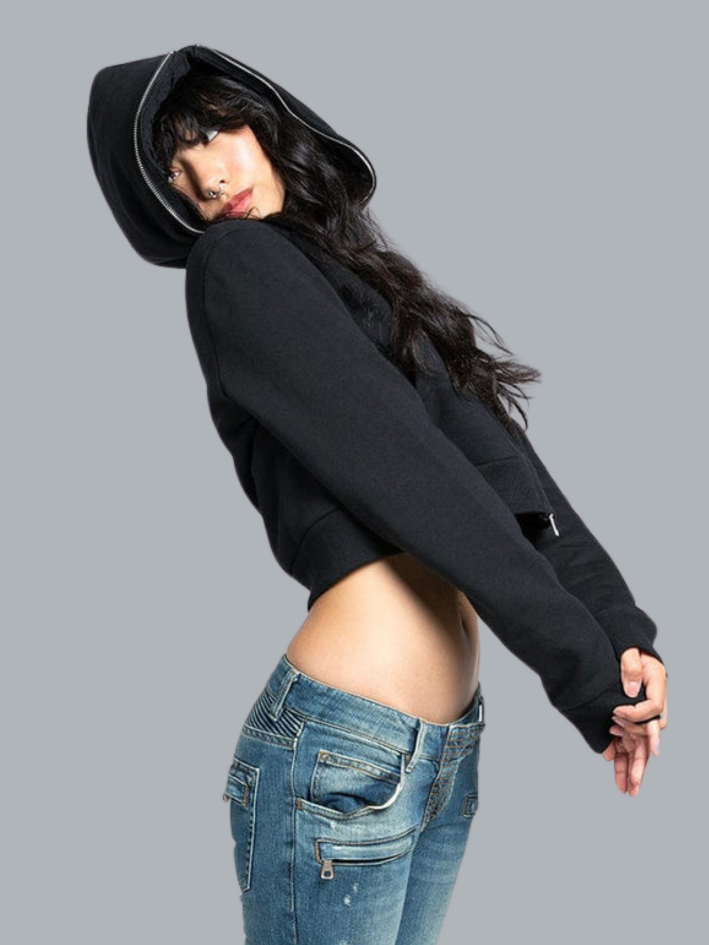 YNOT CROPPED FULL ZIP BODY BAG HOODIE