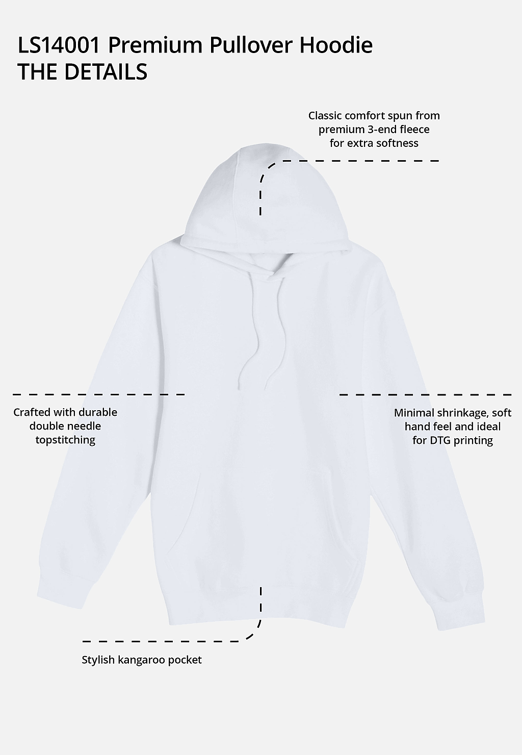 Premium Pullover Hoodie LS14001 (Light Colors - Regular Sizes)