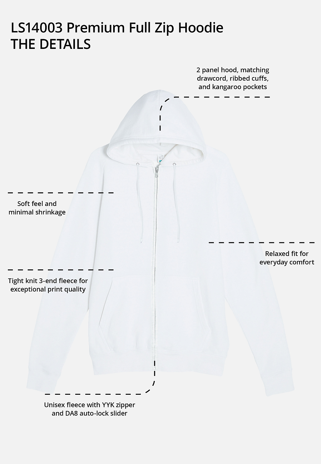 Premium Full Zip Hoodie LS14003 (Regular Sizes)