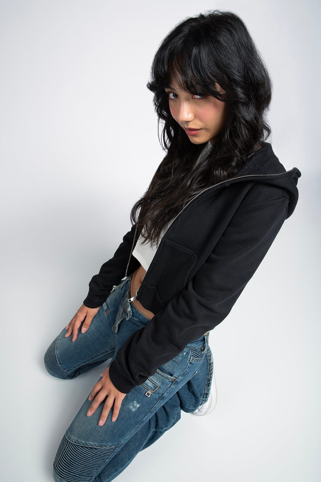 Cropped Full Zip Body Hoodie
