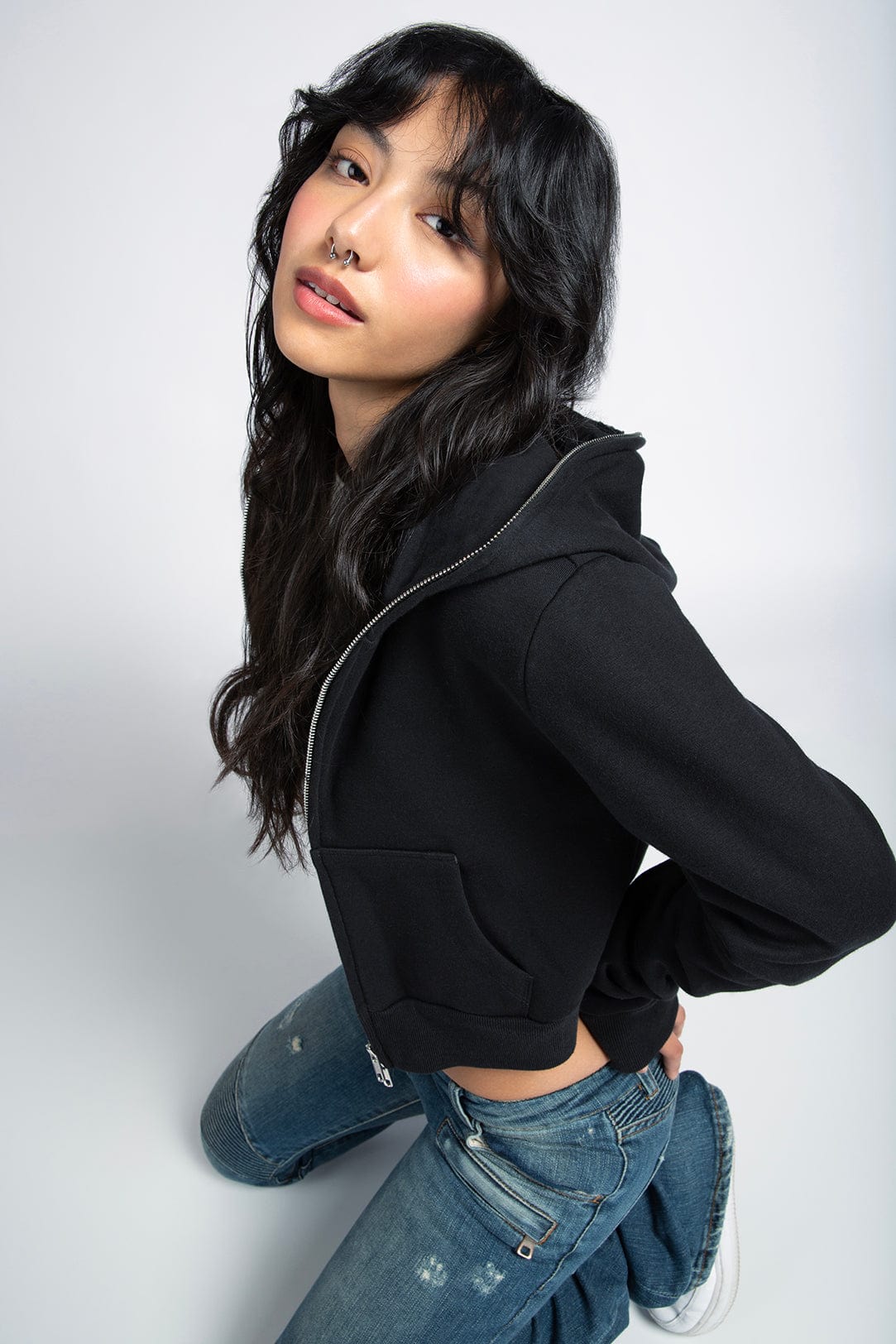 Cropped Full Zip Body Hoodie