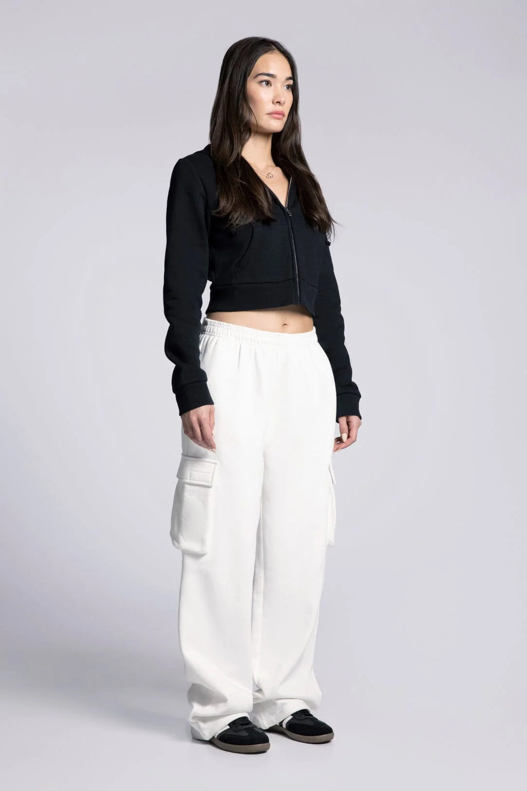 Cropped Zip Up Drawstring Hoodie