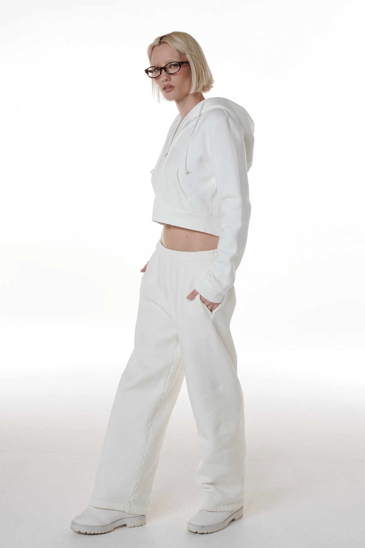 Cropped Zip Up Drawstring Hoodie