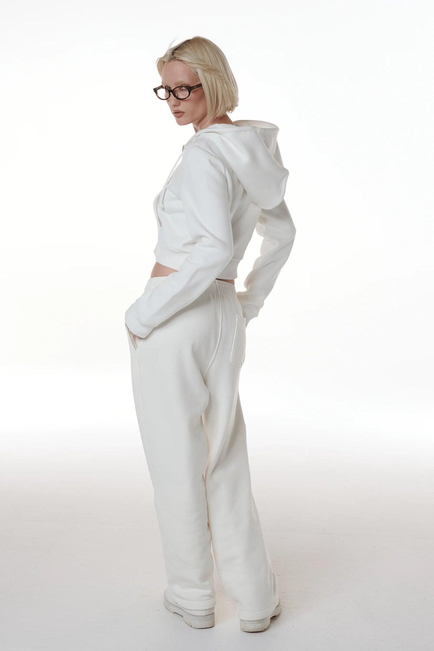 Cropped Zip Up Drawstring Hoodie