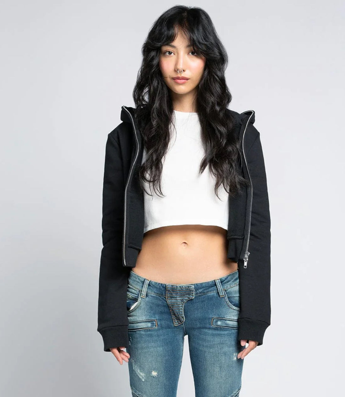 Cropped Full Zip Body Hoodie