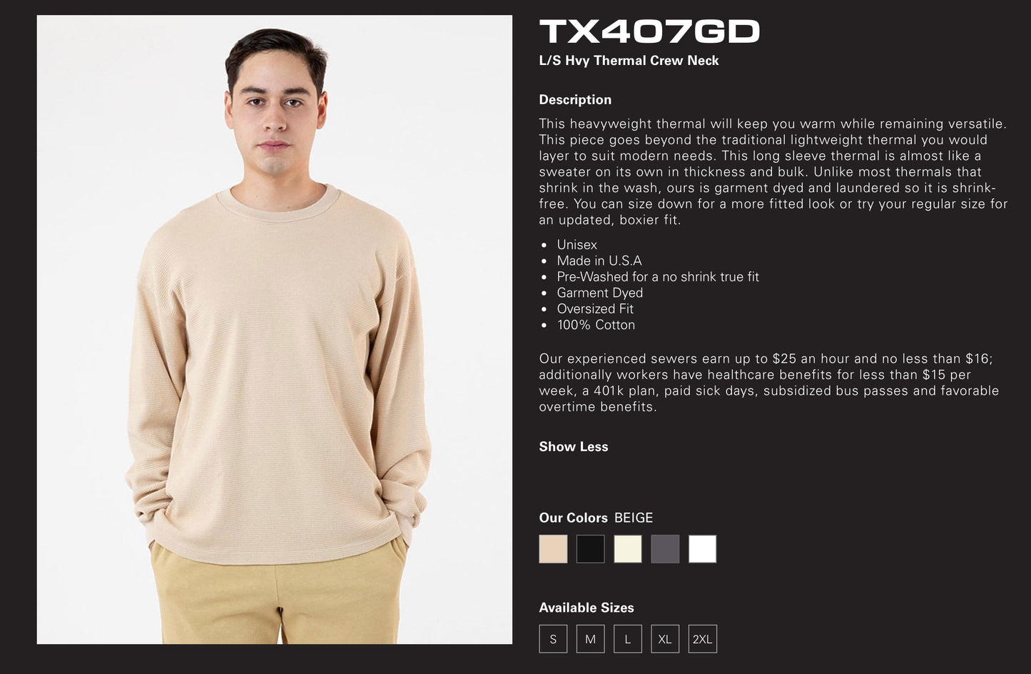 Long Sleeve L/S Heavy Thermal Crew Neck-TX40707GD