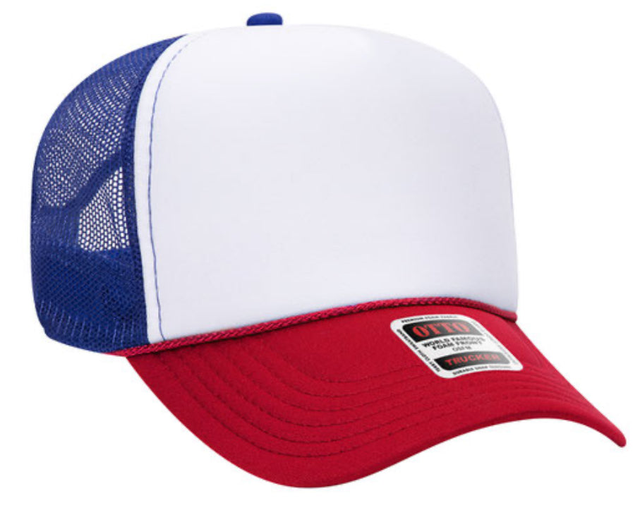 OTTO CAP 5 PANEL MID PROFILE MESH BACK TRUCKER HAT- FRONT SPLIT 32467